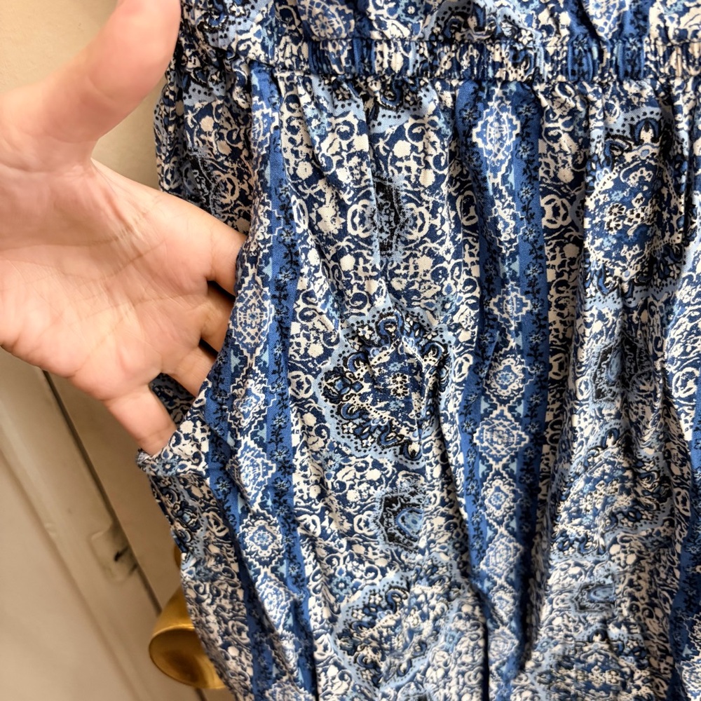Pink Rose Blue and White Patterned Mini Dress - Picture 3 of 4